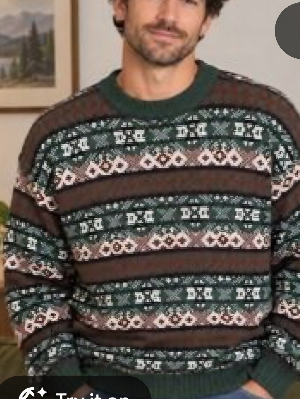 Vtg Towncraft Mens Med Crew Neck Sweater Fair Isle Nordic Patterned Green Grandp